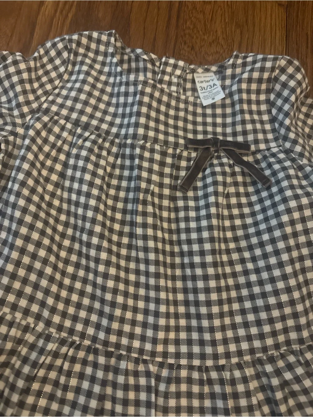 Girls black & White Gingham Long-Sleeve Peplum Top